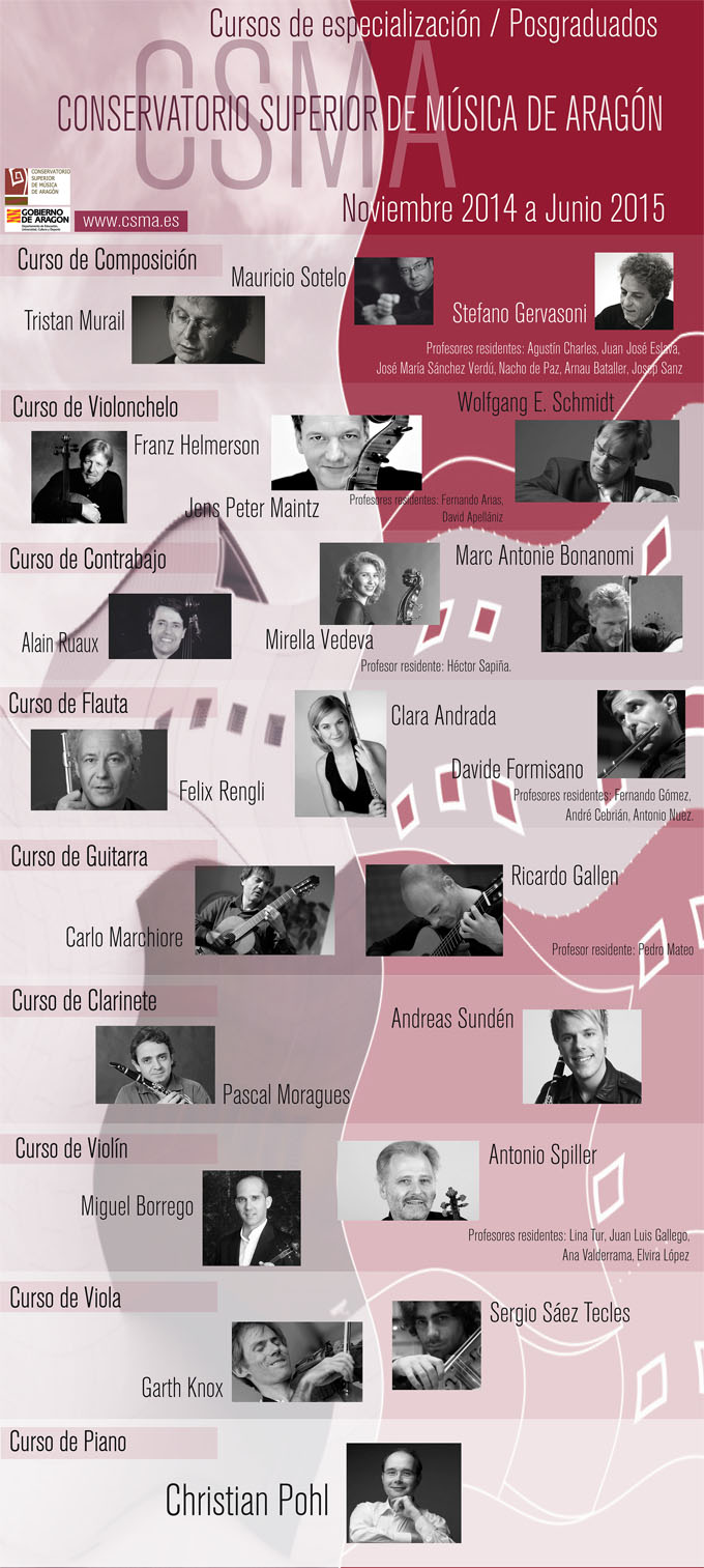 conservatorio superior de musica de aragon  Cursos de Especialización y Clases magistrales 2014/2015